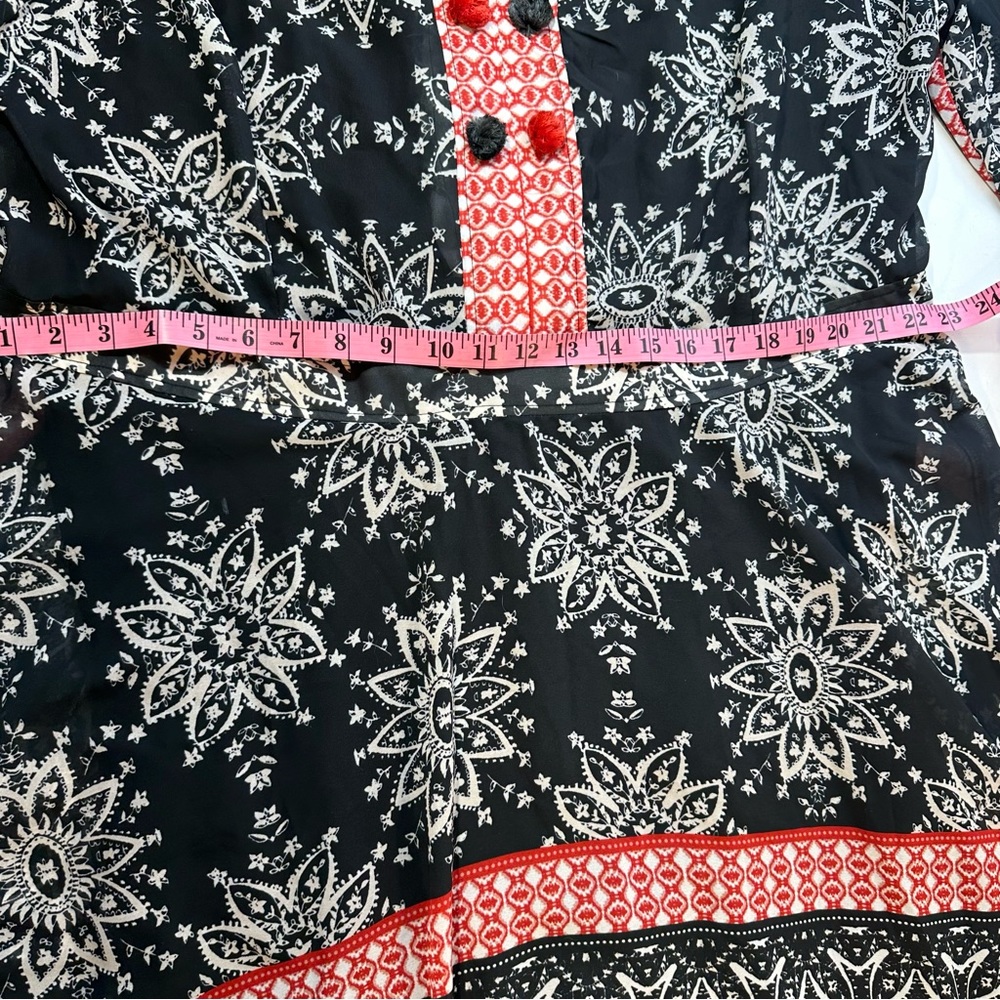 Sheryl Crow Black White Red Mandela Print PomPom Neckline MaxiDress NWT Size 24W - Picture 11 of 16